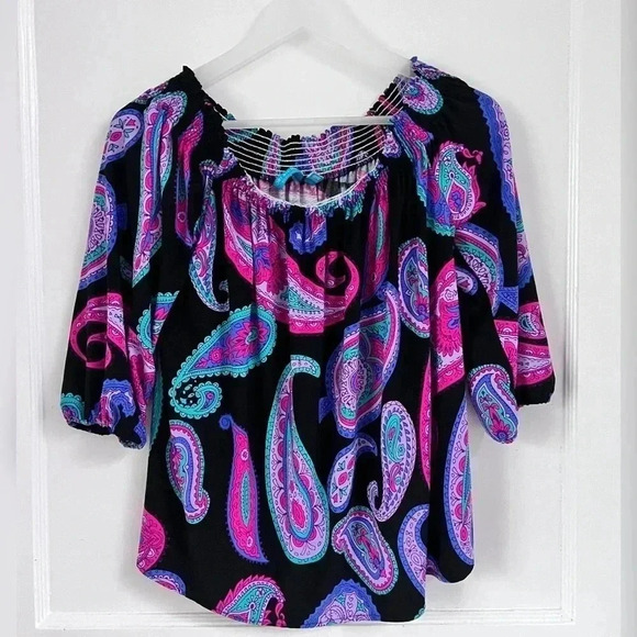 Tori Richard Multicolor Paisley Blouse LIKE NEW Size M - Picture 1 of 3